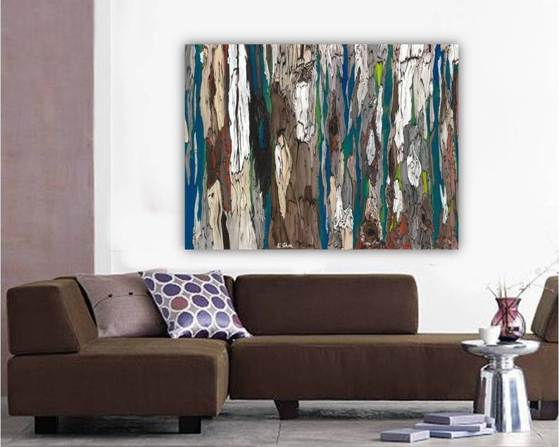 Oversized masculine art, Extra LARGE wall Art, bedroom artwork, abstract canvas art, blue dining living room home wall art, office decor image 2