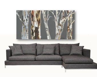 Oversized Tree Canvas Artwork Print | Gray Brown Landscape Wall Art 1