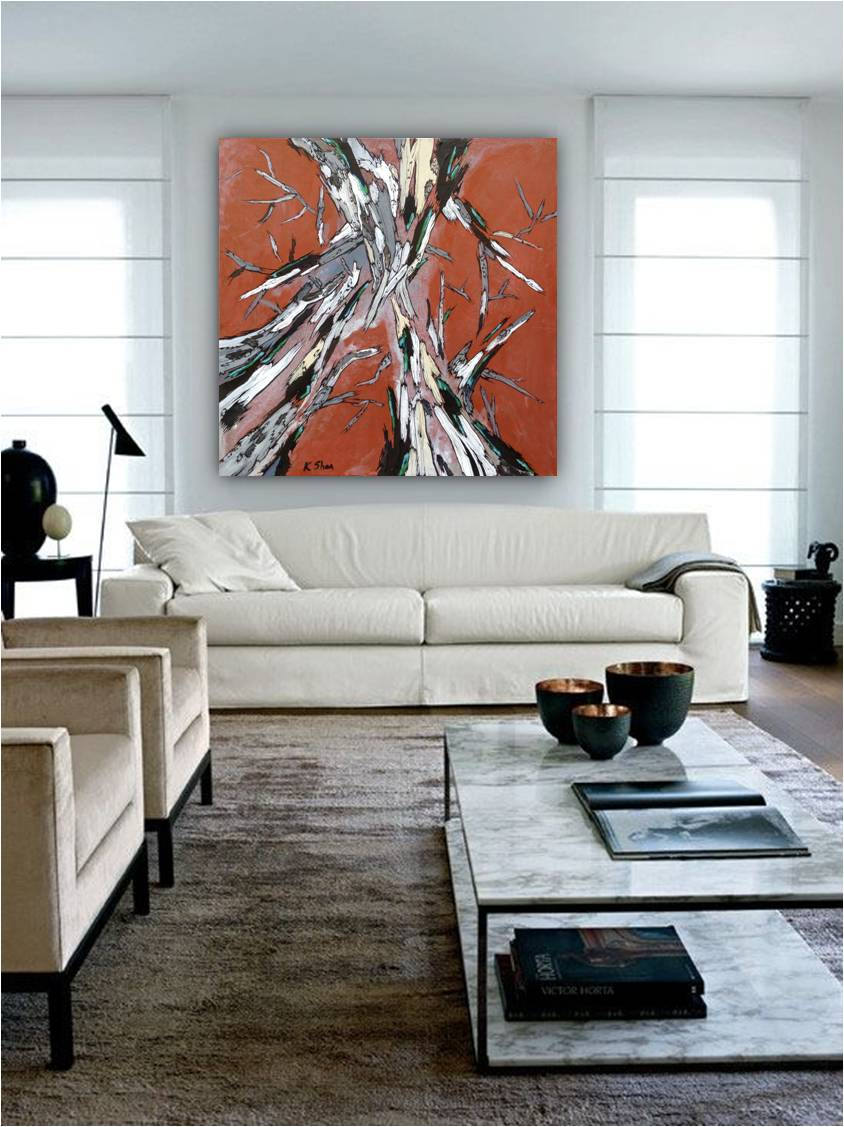 Extra Large Dining Room Wall Art Orange Artwork Tree Art - Etsy