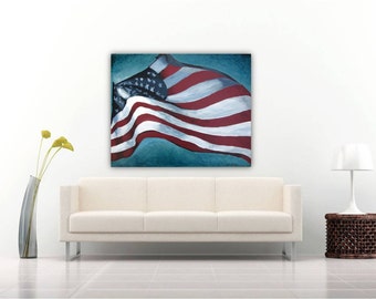 Extra LARGE wall art, American Flag, veteran VA US, large Canvas print, living room decor, home wall art, family room Office decor gift