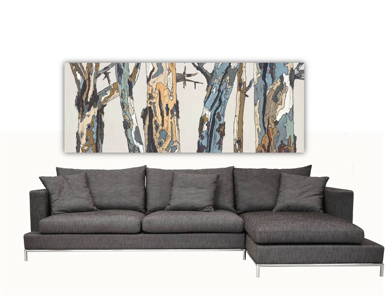 Extra Large Wall Art Above Sofa Long Canvas Print Trees Artwork Pastels White Living Room Bedroom Office Home Decor Giclee Dining
