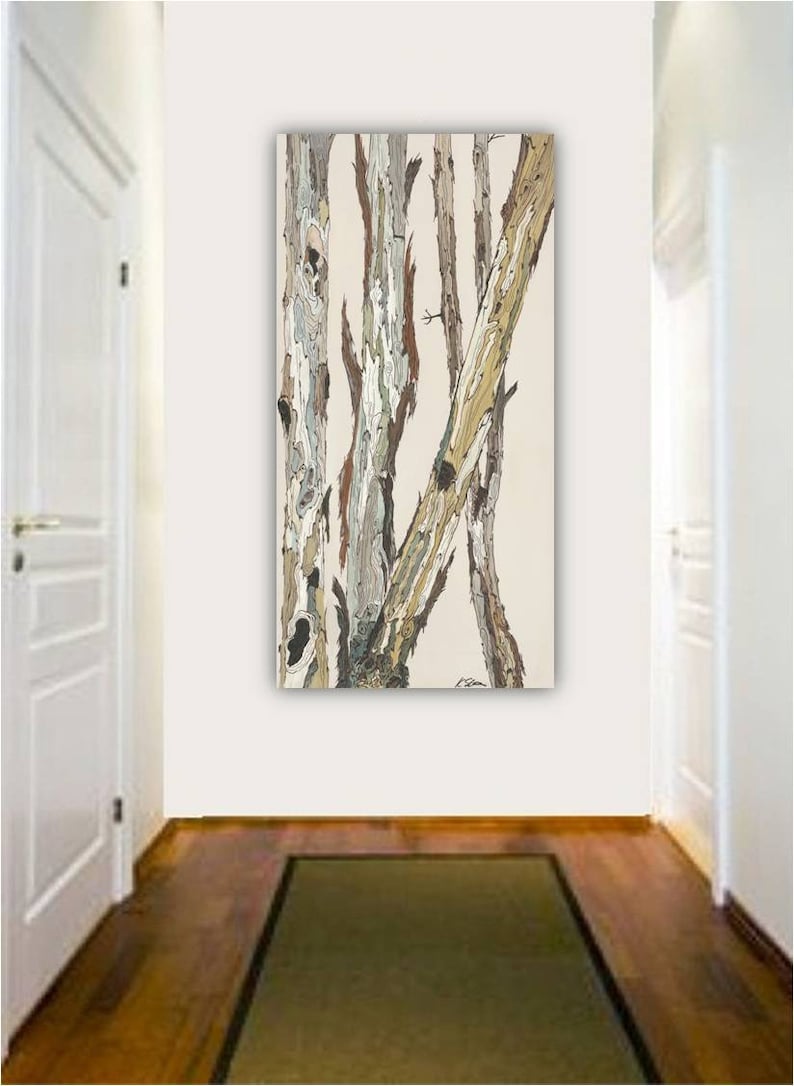Oversized vertical wall art Long Canvas print white tree Etsy
