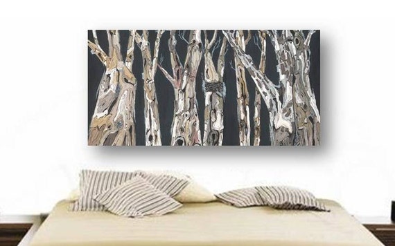 Oversized Horizontal Artwork Extra Large Wall Art Black White Aspen Trees Masculine Art Canvas Print Office Living Dining Room Bedroom