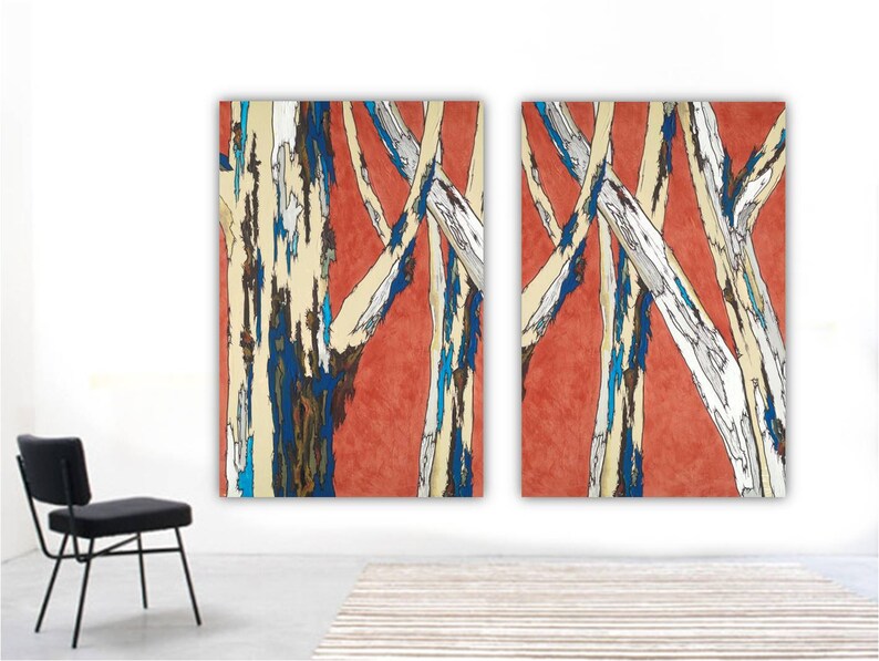 Extra LARGE Funky Wall Art Oversized Modern Diptych Colorful Etsy
