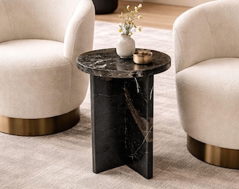 Mesa de centro de mármol negro – Diseño moderno hecho a mano / Mesa auxiliar minimalista / Muebles de piedra natural