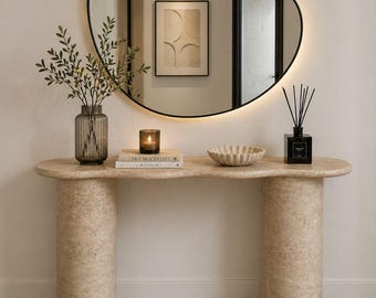 Travertine Console Table, Minimalist Entrance Table, Natural Stone Dresser, Luxury Decor
