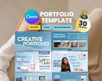 Sjabloon voor een portfolio van een projectmanager | Bedrijfsprofiel van een marketingbureau | Bewerkbaar Canva-bestand, 30 pagina's (digitale download)