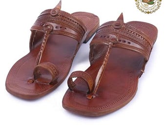 Women's Brown Leather Kolhapuri Chappal Slippers | Handmade Ethnic Slip-On Sandals Summer boho Beach footwear