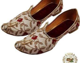 Zapatos Mojari de boda bordados a mano, mocasines Jutti tradicionales indios, calzado Sherwani para novio