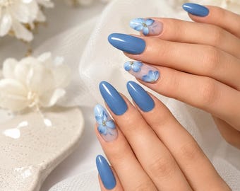 Uñas postizas: Set de arte floral 3D, regalo para ella