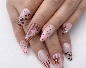 Uñas postizas: diseño de estrella cromada dorada 3D para cumpleaños, ajuste personalizado.