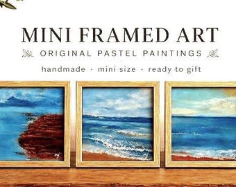 Mini Framed Coastal Art Set of 3 Original Pastel Paintings