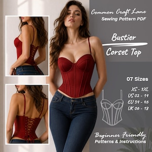 Overbust Korsett Schnittmuster - Bustier Korsett Schnittmuster - Korsett Oberteil Kleid Schnittmuster - Anfängerfreundlich - XS - 3XL - A4 A0 US - Plus Size -