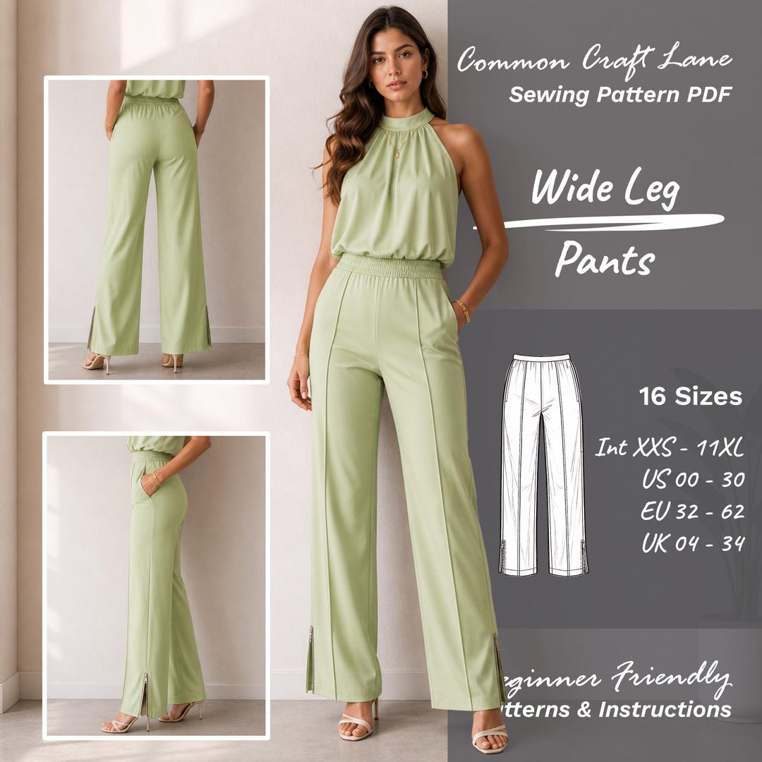 Wide Leg Pants Sewing Pattern – High Waist Palazzo Trousers (PDF ...