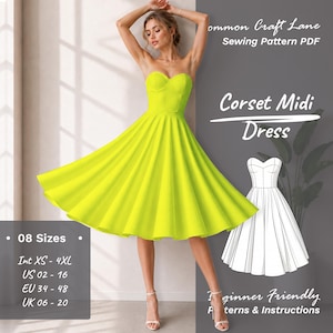 Korsett Midi-Kleid Schnittmuster - Hochzeitskorsett Kleid Schnittmuster - Bustier Korsett Kleid Schnittmuster - Plus Size Korsett Schnittmuster - XS-4XL