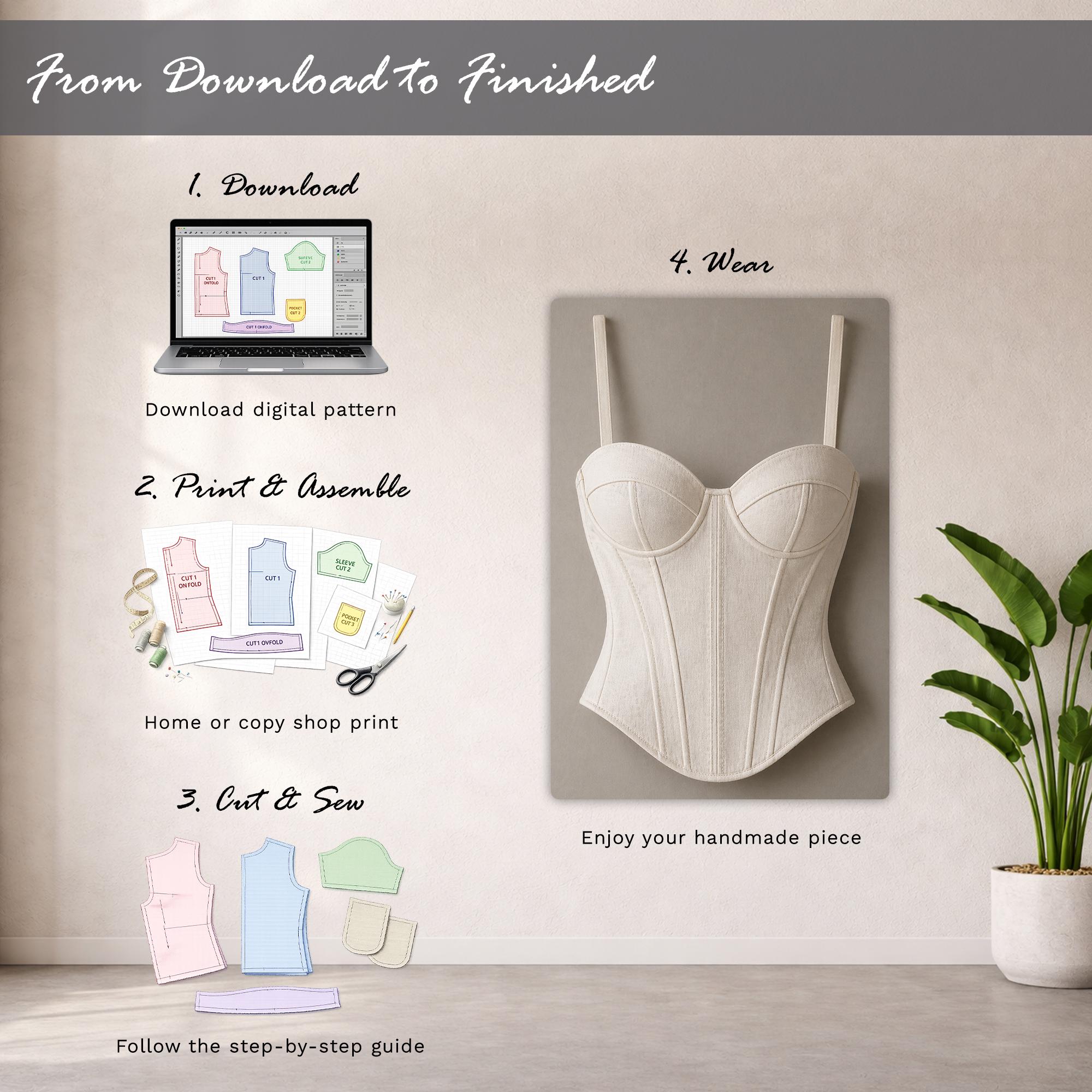 Overbust Corset Sewing Pattern - Bustier Corset Pattern - Corset Top ...
