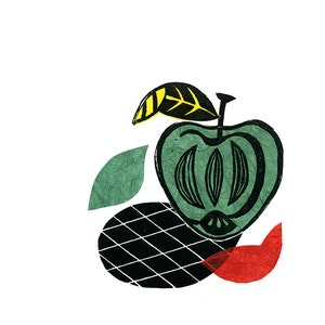 Apple Pop Linocut Print & Chine-collé 2 of 10 (apple design 2)