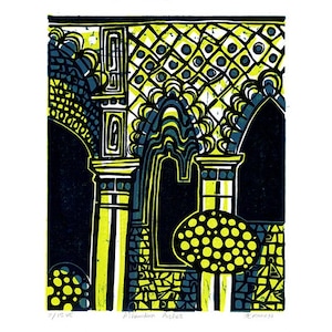 Alhambra Arches Linocut Hand Pulled Original Relief Print Variable Edition of 15 (lime)