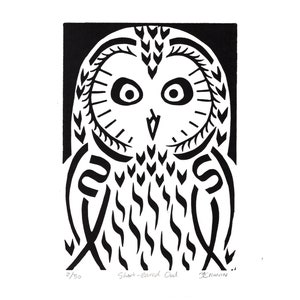 Short-eared Owl b/w linocut (edition of 30)