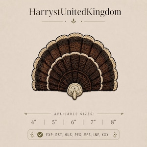 Turkey Fan Embroidery Design, Hunting Embroidery File PES DST, Wild Turkey Feather Patch, Outdoor Hunting Design, Instant Download