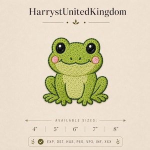 Frog Embroidery Design, Cute Frog PES DST File, Kawaii Animal Embroidery Pattern, Cartoon Frog Patch, Instant Download
