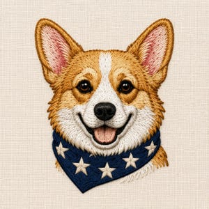 Corgis Stickdatei, Vaterländischer Hund Patch PES DST 4.Juli Stickdatei, süßer Haustier Aufnäher Design, Instant Download