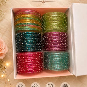 Set di 6 bracciali in vetro indiani / Set di bracciali Chudi tradizionali fatti a mano / Bracciali etnici impilabili per donna / Gioielli da sposa indiani