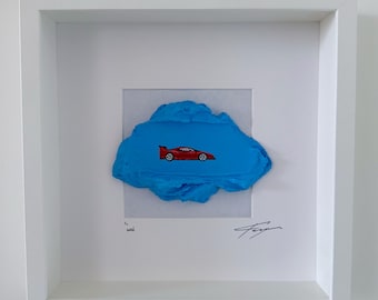 Textured Ferrari F40 Painting: Blue Sky Artwork, Hand-Signed 2026