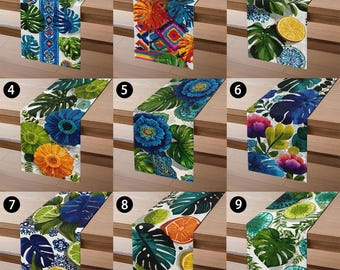 Boho Tropical Table Runner Fine Dense Linen Fabric Summer Floral Greenery Table Decor Farmhouse Dining Table Runner Reusable