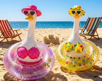 Juego de ganso de jardín de 23 pulgadas para vacaciones de verano - Decoración de ganso para porche