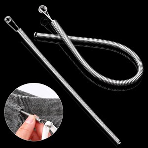 May include: Two flexible silver-colored metal coil tools with a looped end for threading drawstrings. One tool is shown straight, while the other is curved. An inset circle shows the tool inserted into a gray fabric waistband with a white cord.