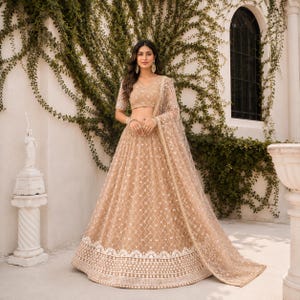 golden net dress design Dupatta New Design Gown Dress Vanilla Net Heavy Floral Thread With  Embroidery And Zarkan-Mirror
