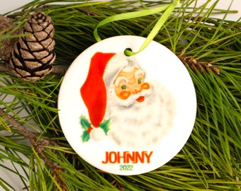 Retro Santa Personalized Ceramic Ornament 2023