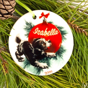 Retro Puppy Personalized Ceramic Ornament 2023