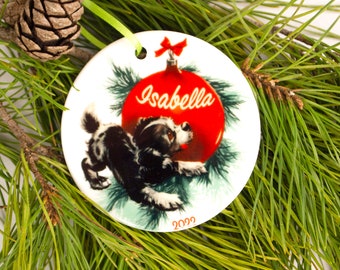 Retro Puppy Personalized Ceramic Ornament 2023