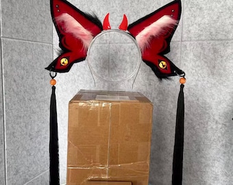 Cosplay Ears Head band: Red Black, Handmade
