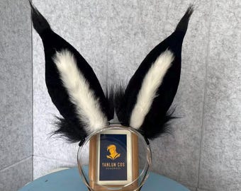 Diadema con orejas de conejo para cosplay: Viera, blanco y negro, orejas de conejo, hecha a mano.