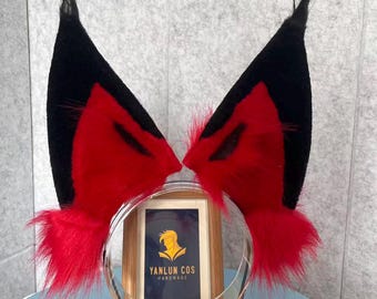 Diadema con orejas para cosplay: Alastor, Radio Demon, rojo y negro, hecha a mano.