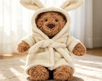 Jellycat Bartholomew Bear in Bunny Bathrobe – Cute Teddy Bear Plush in Bunny Hooded Robe, Gift for Collectors & Plush Lovers