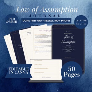 Diario della Legge dell'Assunzione, Modello Canva PLR MMR, Quaderno di lavoro per la manifestazione, Fogli di affermazioni blu notte, Fatto per te, Download digitale