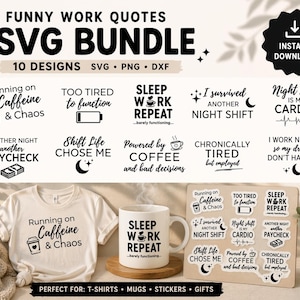 Night Shift SVG Bundle | Funny Work Quotes | Tired Worker Designs | Cricut Cut Files | Nurse & Warehouse Humor