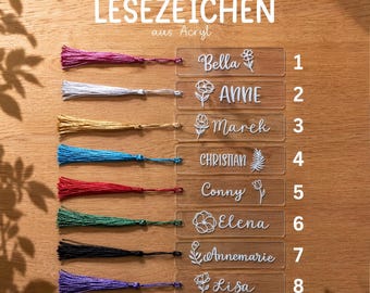 Personalisiertes Lesezeichen mit Quaste und Blume - 8 Designs