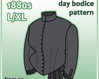 1880s L/XL day bodice pdf pattern with 32" waist from antique garment (23.4)