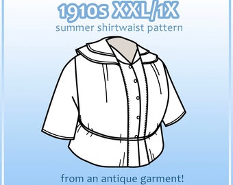1910s XXL/1X shirtwaist pdf pattern for 43-46" bust from antique garment (24.6)