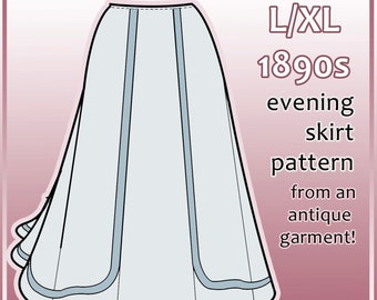 1890s L/XL evening skirt pdf pattern with 34" waist from antique garment (22.1)