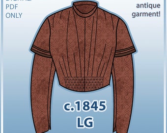 1840s L day bodice pdf pattern with 33" waist from antique garment (23.9)