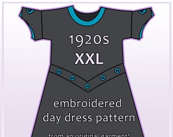 1920s XXL day dress pdf pattern with embroidery from a plus-size antique (21.2)