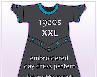 1920s XXL day dress pdf pattern with embroidery from a plus-size antique (21.2)