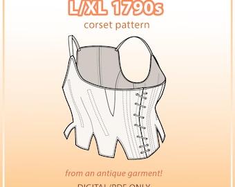 1790s L/XL stays pdf pattern for 40&quot; bust from antique garment (MD1)