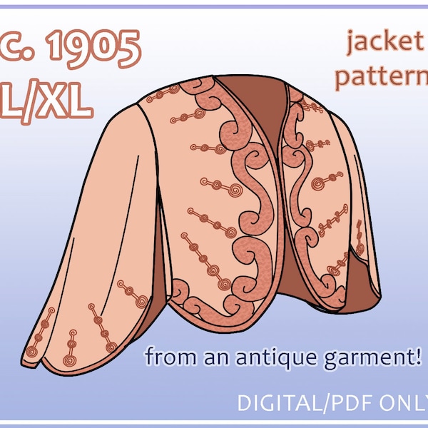 1900s L/XL jacket pdf pattern for 40-43" bust from antique garment (24.9)
